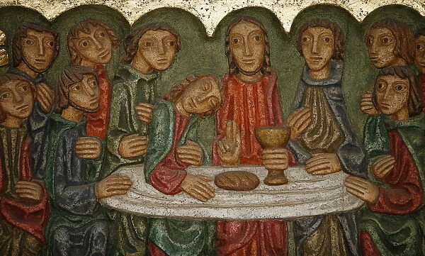 Main altar sculpture dating from 1980, of the Last Supper, by Claude Gruer