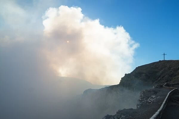 Main crater of Masaya Volcano caldera, Nicaraguas first national park, its vent is usually shrouded in smoke, Masaya, Nicaragua, Central America