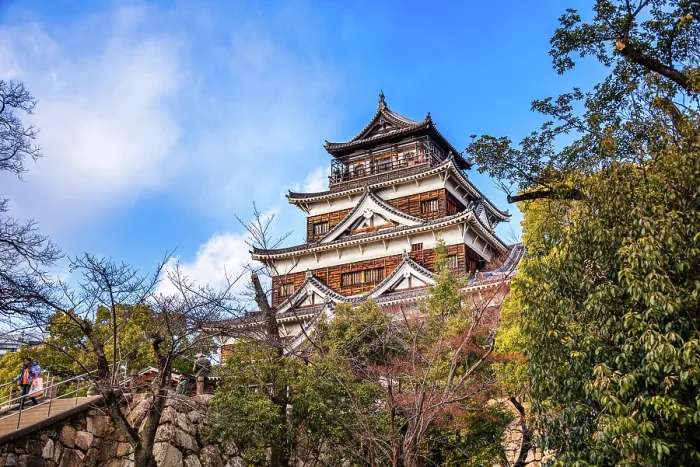 Framed Print : The Main Keep of Hiroshima Castle against a blue sky, Hiroshima, Japan