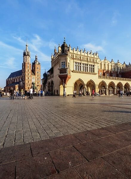Main Market Square, St. Mary Basilica and Cloth Hall, Cracow, Lesser Poland Voivodeship