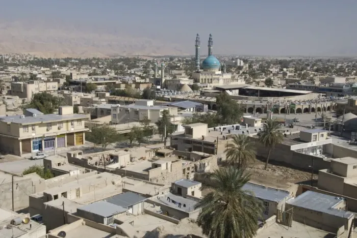 Framed Print : Main mosque and new souk in centre of desert town, Lar city, Fars province