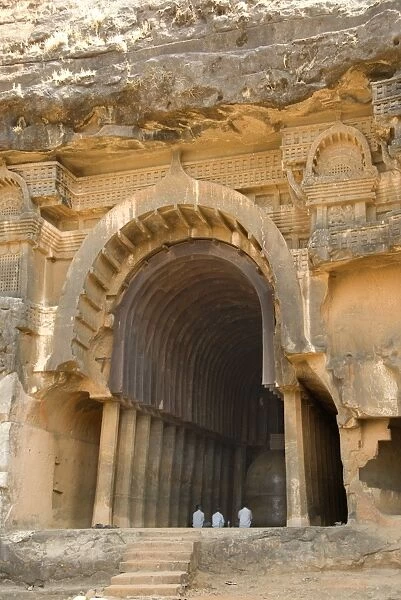 The main open chaitya (temple) in the Bhaja Caves, excavated in basalt, Lonavala, Western Ghats, Maharashtra, India, Asia