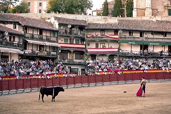 The main square of the village used as the Plaza de Toros, the bulls are young (novillos)