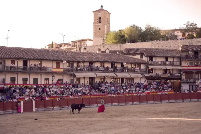 Framed Print : The main square of the village used as the Plaza de Toros, the bulls are young (novillos) Framed Print : The main square of the village used as the Plaza de Toros, the bulls are young (novillos)