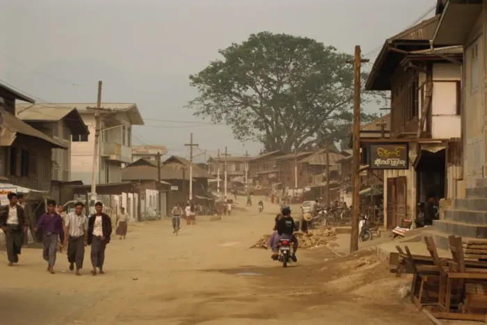 Framed Print : Main street of ruby mining town, Mogok, Mandalay District, Myanmar (Burma), Asia Framed Print : Main street of ruby mining town, Mogok, Mandalay District, Myanmar (Burma), Asia