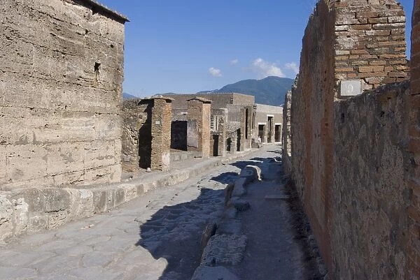 One of the main streets in the ruins of the Roman site of Pompeii, UNESCO World Heritage Site
