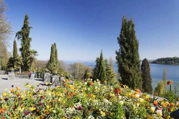 Framed Print : Mainau Island in spring, view over Lake Constance to the Alps, Baden-Wurttemberg Framed Print : Mainau Island in spring, view over Lake Constance to the Alps, Baden-Wurttemberg