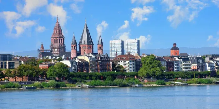 Framed Print : Mainz city center viewed from Rhine River, Mainz, Rhineland-Palatinate, Germany, Europe Framed Print : Mainz city center viewed from Rhine River, Mainz, Rhineland-Palatinate, Germany, Europe