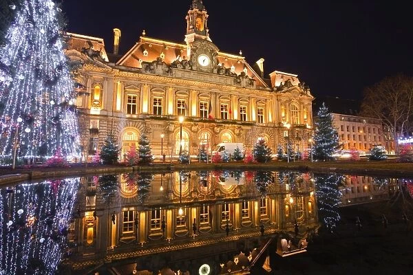 The Mairie (town hall) of Tours lit up with Christmas lights, Tours, Indre-et-Loire, France, Europe
