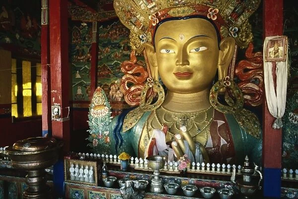 Maitreya (the future Buddha) statue, 15m tall, Tikse Gompa, Ladakh, India, Asia