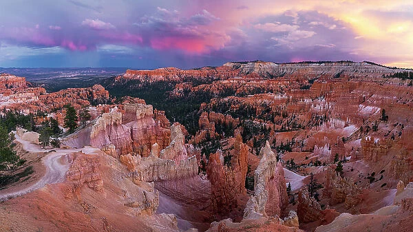 A majestic colorful sky during a summer sunset in Bryce Canyon National Park, Utah, United States of America, North America