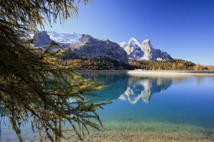 Framed Print : The majestic Marmolada Group and the Lake Fedaia with its turquoise waters, Dolomites, Italy, Europe Framed Print : The majestic Marmolada Group and the Lake Fedaia with its turquoise waters, Dolomites, Italy, Europe