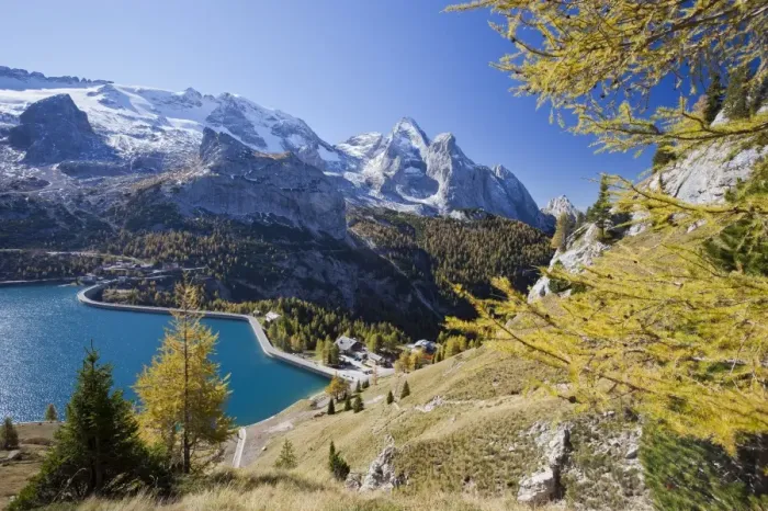 Framed Print : The majestic Marmolada Group and the Lake Fedaia with its turquoise waters, Dolomites, Italy, Europe Framed Print : The majestic Marmolada Group and the Lake Fedaia with its turquoise waters, Dolomites, Italy, Europe