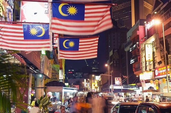 Malaysian flags, Petaling Street, Chinatown, Kuala Lumpur, Malaysia, Southeast Asia, Asia