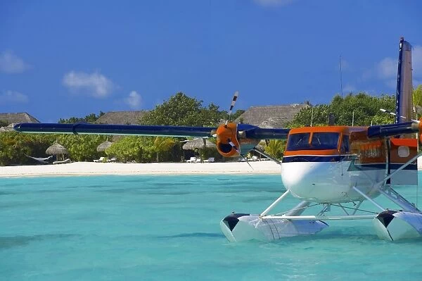 Maldivian Air Taxi parked in a resort in Maldives, Indian Ocean, Asia