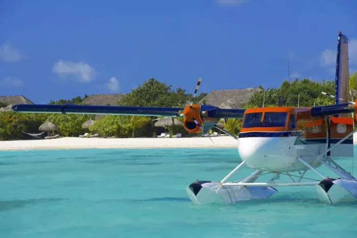 Framed Print : Maldivian Air Taxi parked in a resort in Maldives, Indian Ocean, Asia Framed Print : Maldivian Air Taxi parked in a resort in Maldives, Indian Ocean, Asia