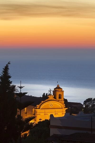 Malfa, church at dusk with sea behind, Sicily, Italy, Mediterranean, Europe