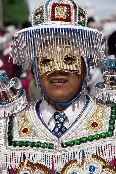 Man dressed up for carnival, Virgen de la Candelaria fiesta, Copacabana