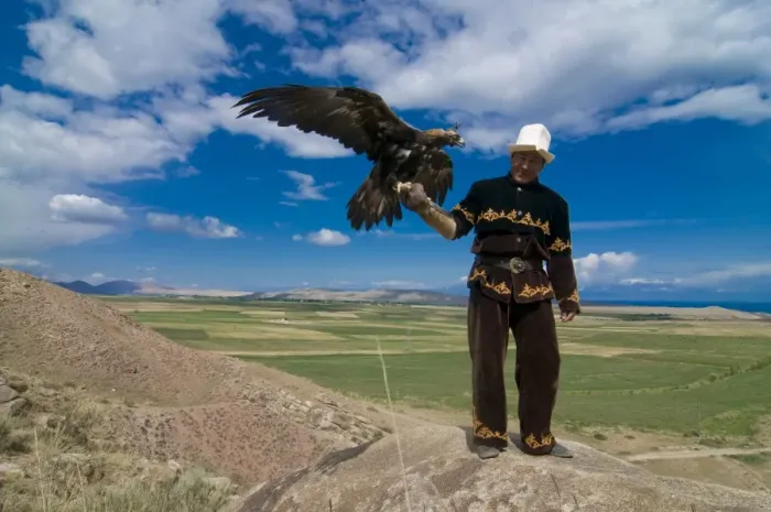 Framed Print : Man with his goshawk, Kyrgyzstan, Central Asia, Asia