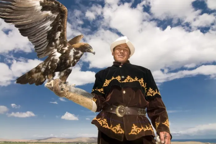 Framed Print : Man with his goshawk, Kyrgyzstan, Central Asia, Asia