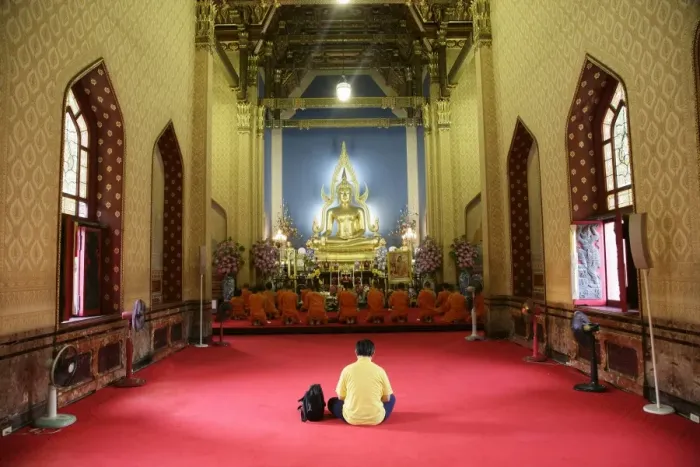 Framed Print : Man and monks praying Framed Print : Man and monks praying