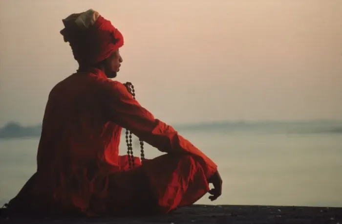 Framed Print : Man with rosary meditating on the banks of the River Ganges, Varanasi, Uttar Pradesh state Framed Print : Man with rosary meditating on the banks of the River Ganges, Varanasi, Uttar Pradesh state