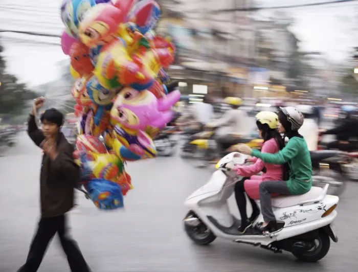 Framed Print : Man selling Balloons, Hanoi, Vietnam, Indochina, Southeast Asia, Asia