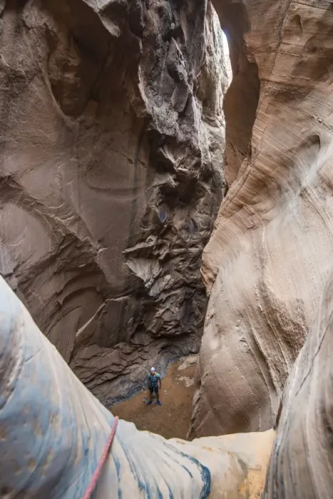 Framed Print : Man standing in a slot canyon after canyoneering, Moab, Utah, United States of America, North America Framed Print : Man standing in a slot canyon after canyoneering, Moab, Utah, United States of America, North America