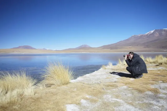 Framed Print : Man taking photos at Laguna Canapa on Altiplano, Potosi Department, Bolivia, South America Framed Print : Man taking photos at Laguna Canapa on Altiplano, Potosi Department, Bolivia, South America