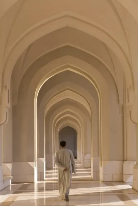 Framed Print : Man walking along a passageway in the Sultans Palace Framed Print : Man walking along a passageway in the Sultans Palace