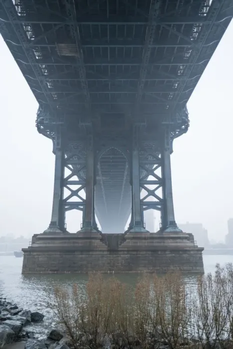 Framed Print : Manhattan Bridge on a cold foggy day, Brooklyn, New York City, United States of America Framed Print : Manhattan Bridge on a cold foggy day, Brooklyn, New York City, United States of America