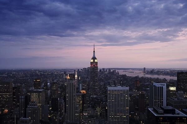 Manhattan skyline at dusk, New York City, New York, United States of America