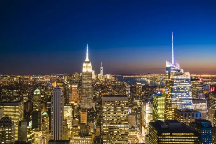Framed Print : Manhattan skyline and Empire State Building at dusk, New York City, United States of America Framed Print : Manhattan skyline and Empire State Building at dusk, New York City, United States of America