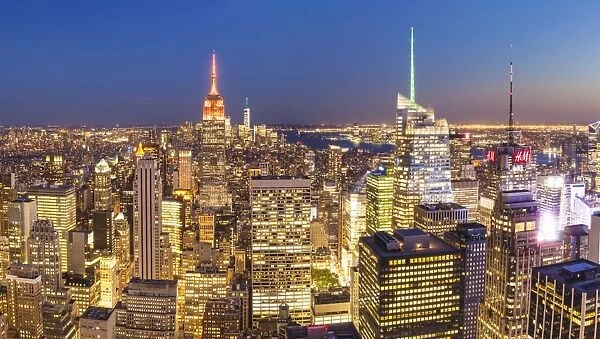 Manhattan skyline, New York skyline, Empire State Building, panorama, at night, New York City