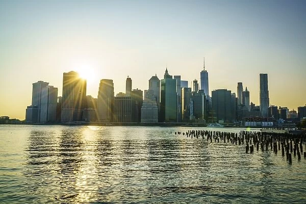 Manhattan skyline at sunset, New York City, United States of America, North America