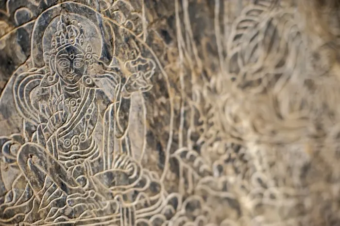Framed Print : The Mani stone carvings in the Manaslu region are some of the most detailed and beautiful Framed Print : The Mani stone carvings in the Manaslu region are some of the most detailed and beautiful