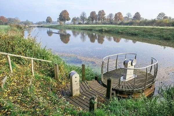 Manual river crossing on the River Mark in autumn, taken from the Belgium-Holland border, Meersel Dreef, Belgium, Europe