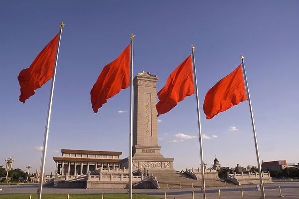 Mao Tse-Tung memorial and Monument To The People's Heroes, Tiananmen Square, Beijing, China, Asia