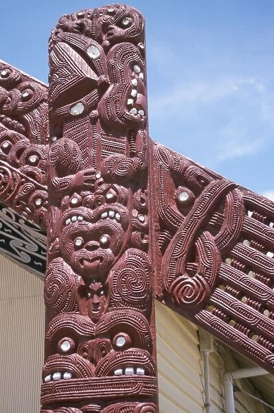 Maori carved bargeboards on meeting house