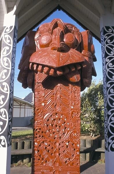 Maori carved decorated entrance