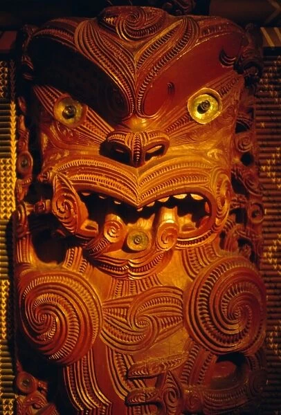 Maori carving on meeting house