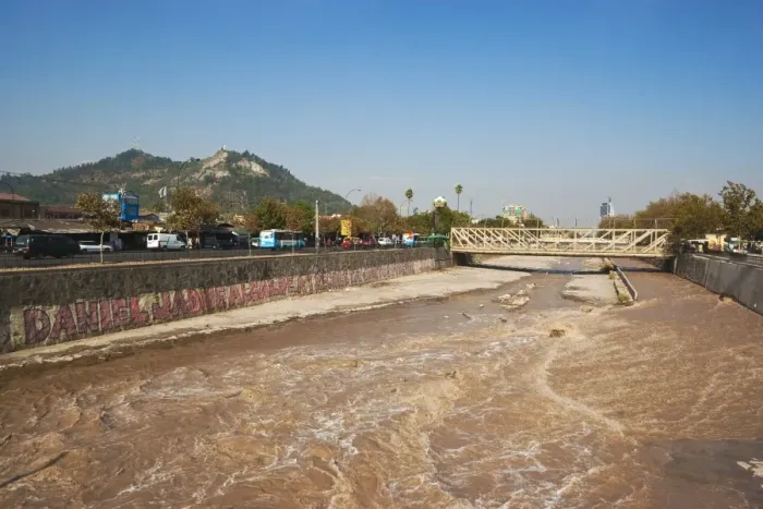Framed Print : The Mapocho River, polluted by all kinds of sewage and copper mining waste Framed Print : The Mapocho River, polluted by all kinds of sewage and copper mining waste