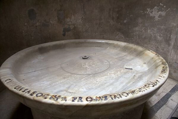 Marble basin for cold water in the Calidarium, Forum Baths, Pompeii, UNESCO World Heritage Site Campania