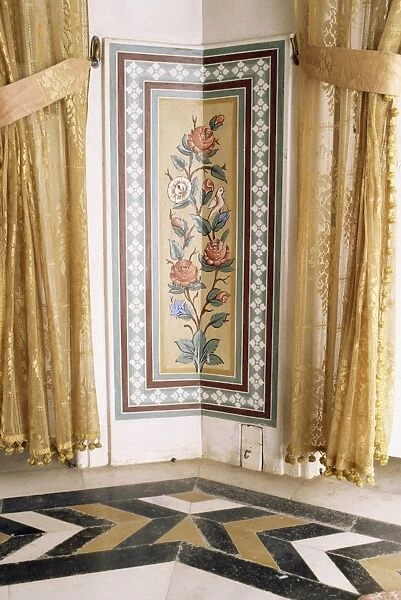 Detail of marble inlaid floors and painted walls
