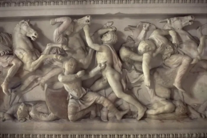 Framed Print : Detail of the marble sarcophagus of Alexander the Great Framed Print : Detail of the marble sarcophagus of Alexander the Great
