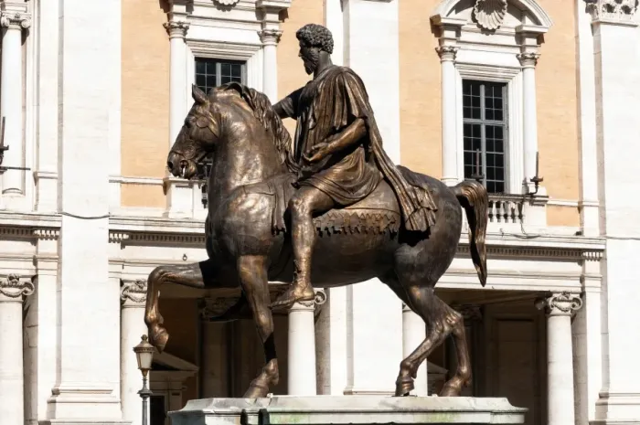 Framed Print : Marco Aurelios statue and Palazzo Nuovo in the background, Campidoglio, Capitoline hill Framed Print : Marco Aurelios statue and Palazzo Nuovo in the background, Campidoglio, Capitoline hill