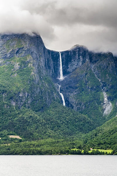Mardalsfossen waterfall seen from Mardola river, Eikesdalen, Nesset municipality