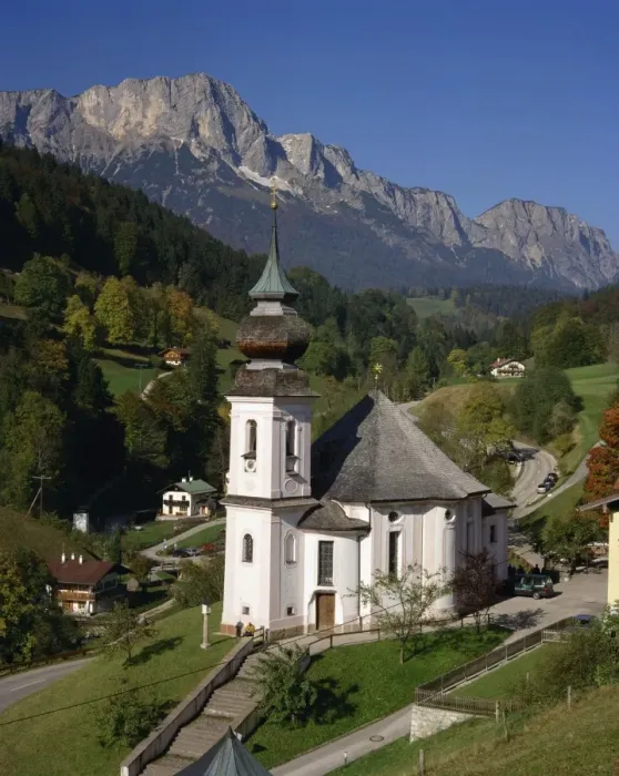 Framed Print : The Maria Gern church and village of Untersburg in Framed Print : The Maria Gern church and village of Untersburg in