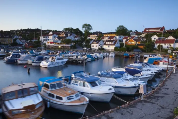 Framed Print : Marina at dusk, Drobak, Akershus County, Follo District, Norway, Scandinavia, Europe