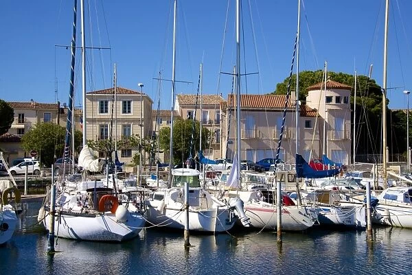 Marina and sail boats, Bouzigues, Thau basin, Herault, Languedoc, France, Europe